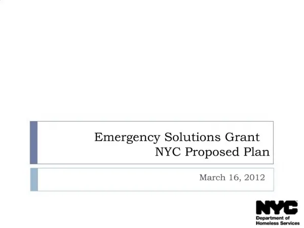 Emergency Solutions Grant NYC Proposed Plan