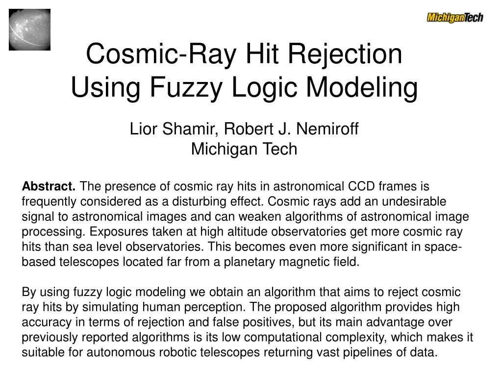 cosmic ray hit rejection using fuzzy logic