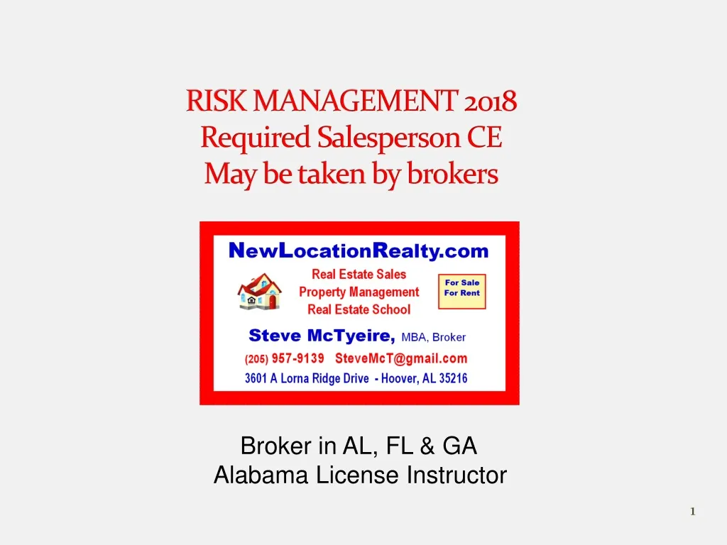risk management 2018 required salesperson