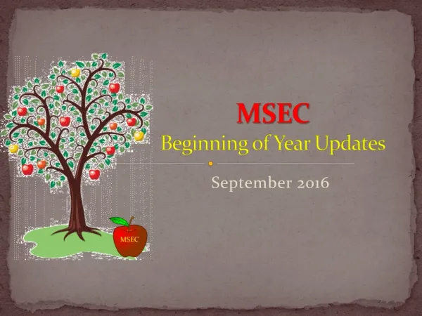 MSEC Beginning of Year Updates