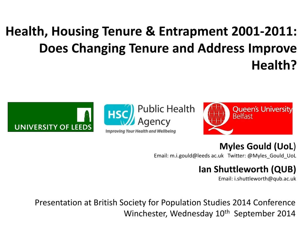health housing t enure entrapment 2001 2011 does c hanging t enure and address i mprove health