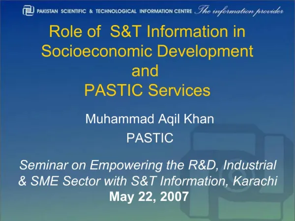 Role of ST Information in Socioeconomic Development and PASTIC Services