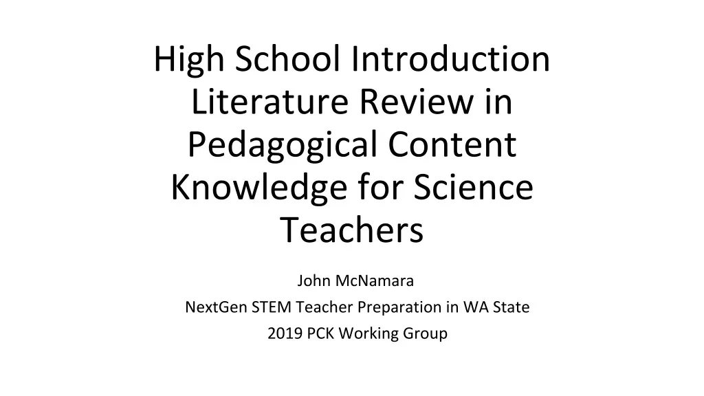 high school introduction literature review in pedagogical content knowledge for science teachers