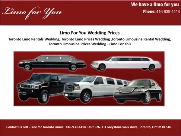 Toronto Limo Rentals Wedding, Toronto Limo Prices Wedding ,T