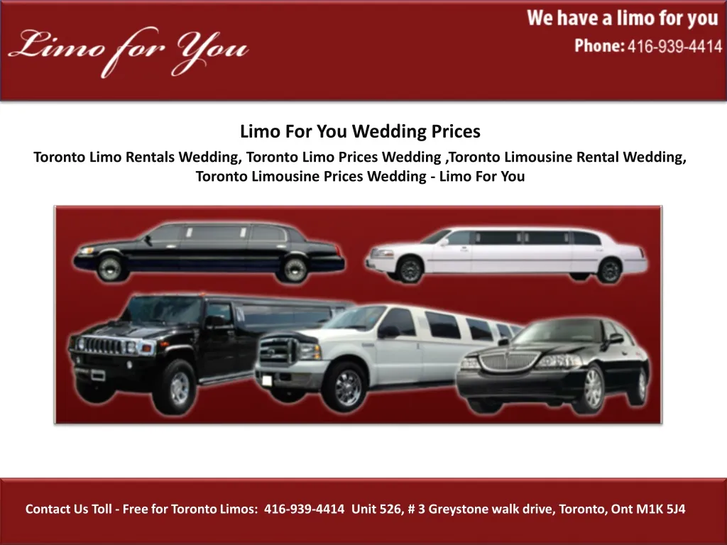 limo for you wedding prices toronto limo rentals