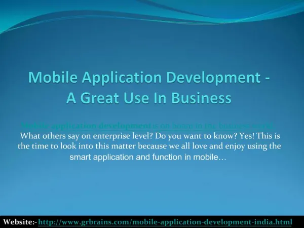 Mobile Application Development - A Great Use In Business