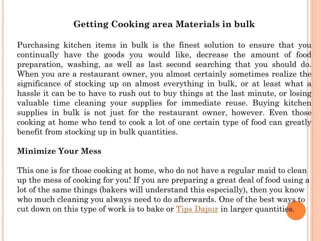 getting cooking area materials in bulk purchasing