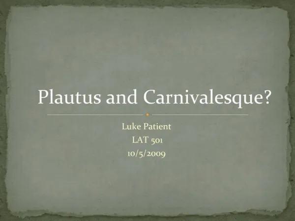 Plautus and Carnivalesque