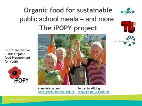 Organic food for sustainable public school meals and more The iPOPY project