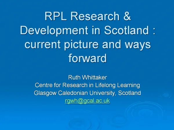 RPL Research Development in Scotland : current picture and ways forward