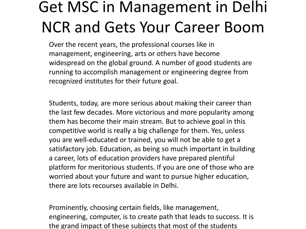 get msc in management in delhi ncr and gets your career boom