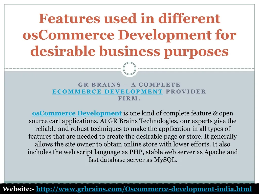 features used in different oscommerce development for desirable business purposes