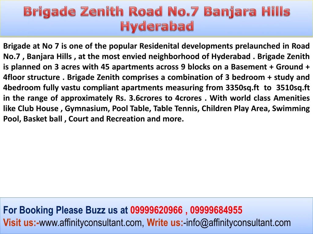 brigade zenith road no 7 banjara hills hyderabad