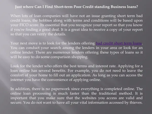 bad credit short term loans