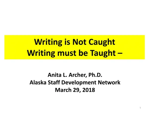 Writing is Not Caught Writing must be Taught –