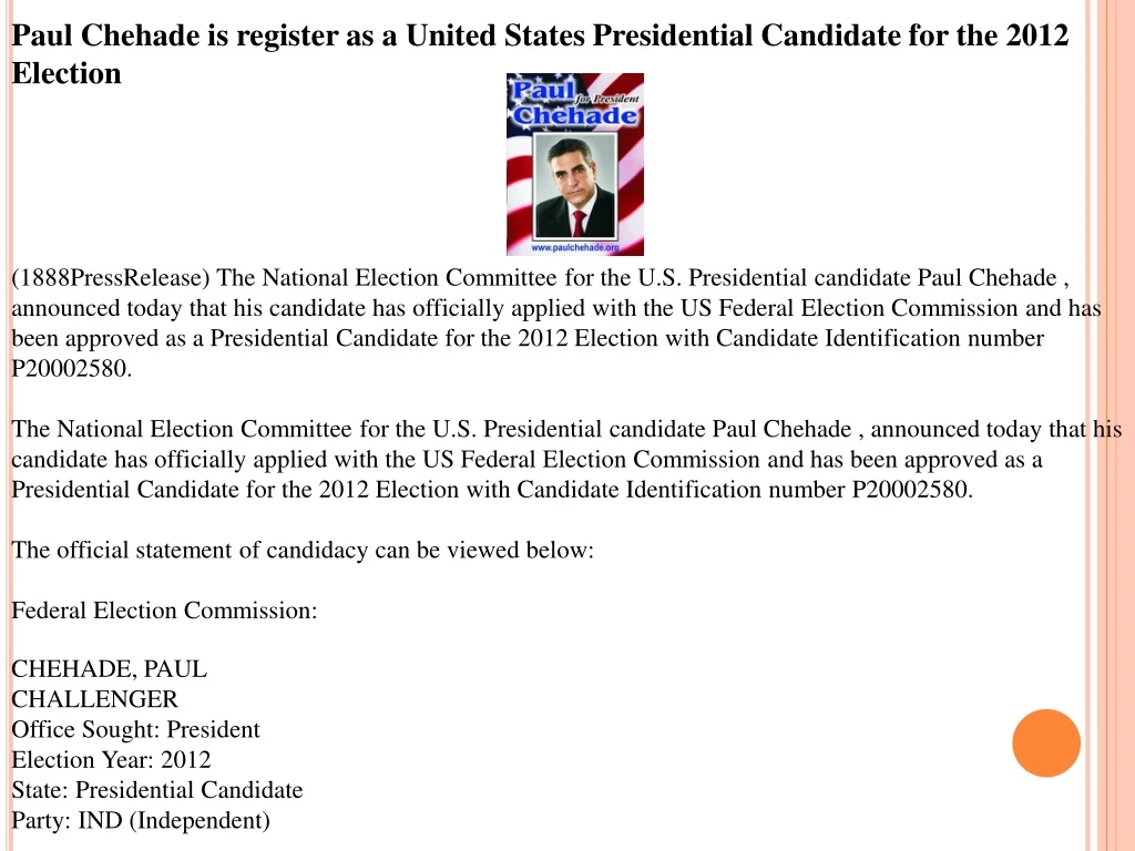 paul chehade is register as a united states