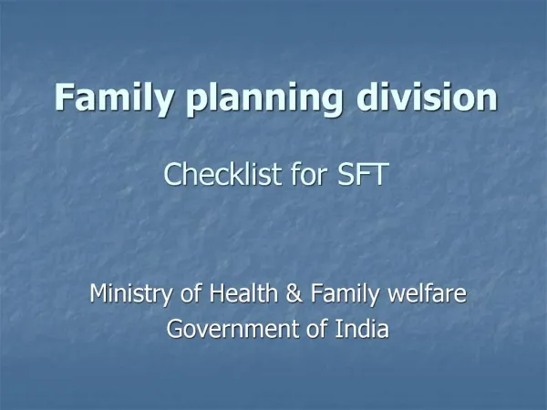 Family planning division Checklist for SFT