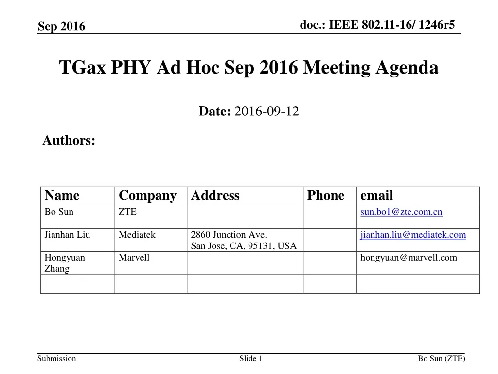 tgax phy ad hoc sep 2016 meeting agenda
