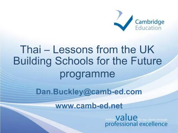 Thai Lessons from the UK Building Schools for the Future programme