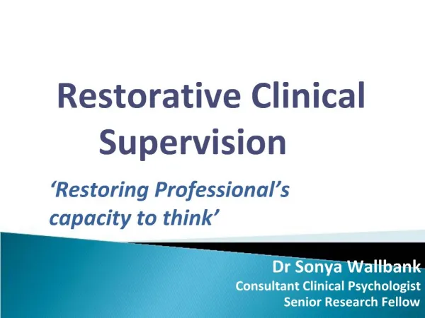 Dr Sonya Wallbank Consultant Clinical Psychologist Senior Research Fellow