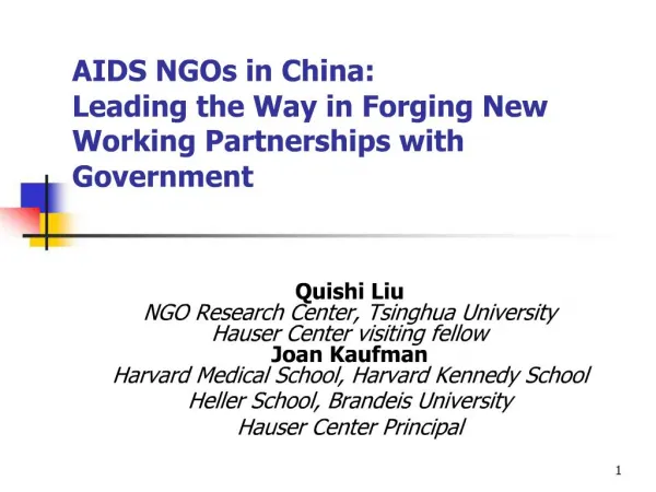 AIDS NGOs in China: Leading the Way in Forging New Working Partnerships with Government