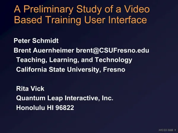 A Preliminary Study of a Video Based Training User Interface