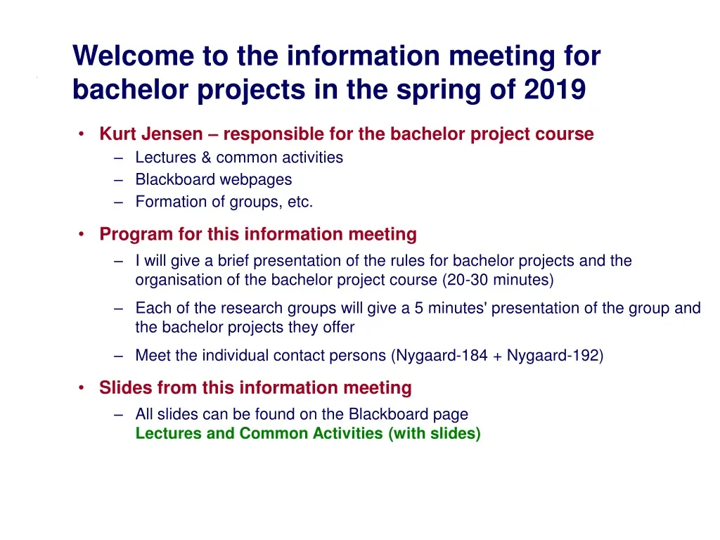 welcome to the information meeting for bachelor