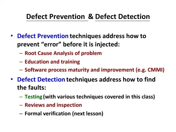 Defect Prevention Defect Detection