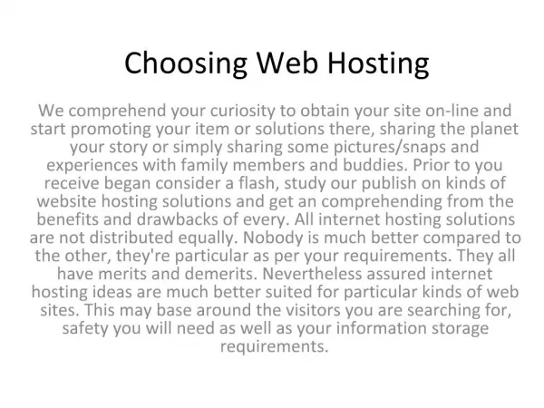 Choosing the Web Hositng Service