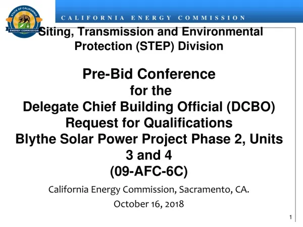 California Energy Commission, Sacramento, CA. October 16, 2018