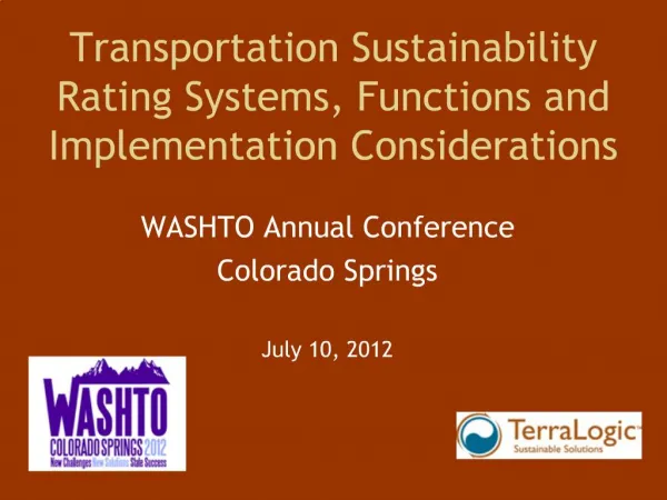 Transportation Sustainability Rating Systems, Functions and Implementation Considerations