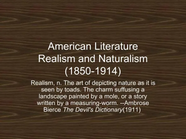 American Literature Realism and Naturalism 1850-1914