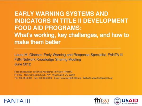 Laura M. Glaeser , Early Warning and Response Specialist, FANTA III