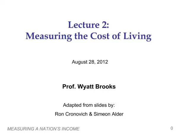 Lecture 2: Measuring the Cost of Living