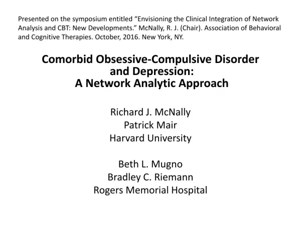 Comorbid Obsessive-Compulsive Disorder and Depression: A Network Analytic Approach