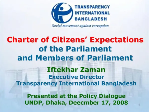 Charter of Citizens Expectations of the Parliament and Members of Parliament