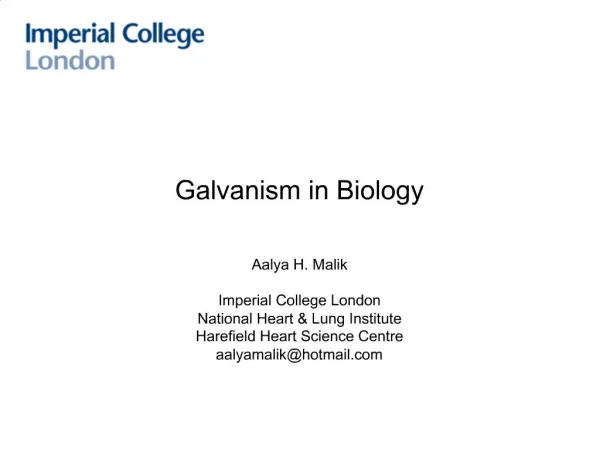 Galvanism in Biology