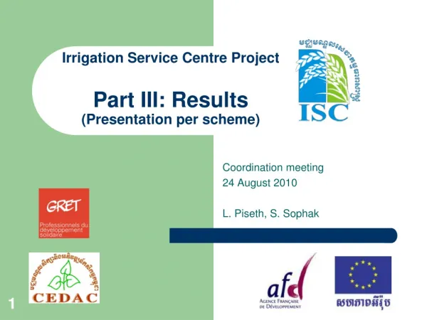 Irrigation Service Centre Project Part III: Results (Presentation per scheme)