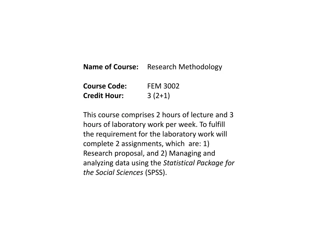 name of course research methodology course code