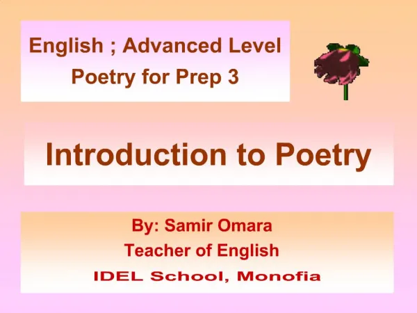 English ; Advanced Level Poetry for Prep 3