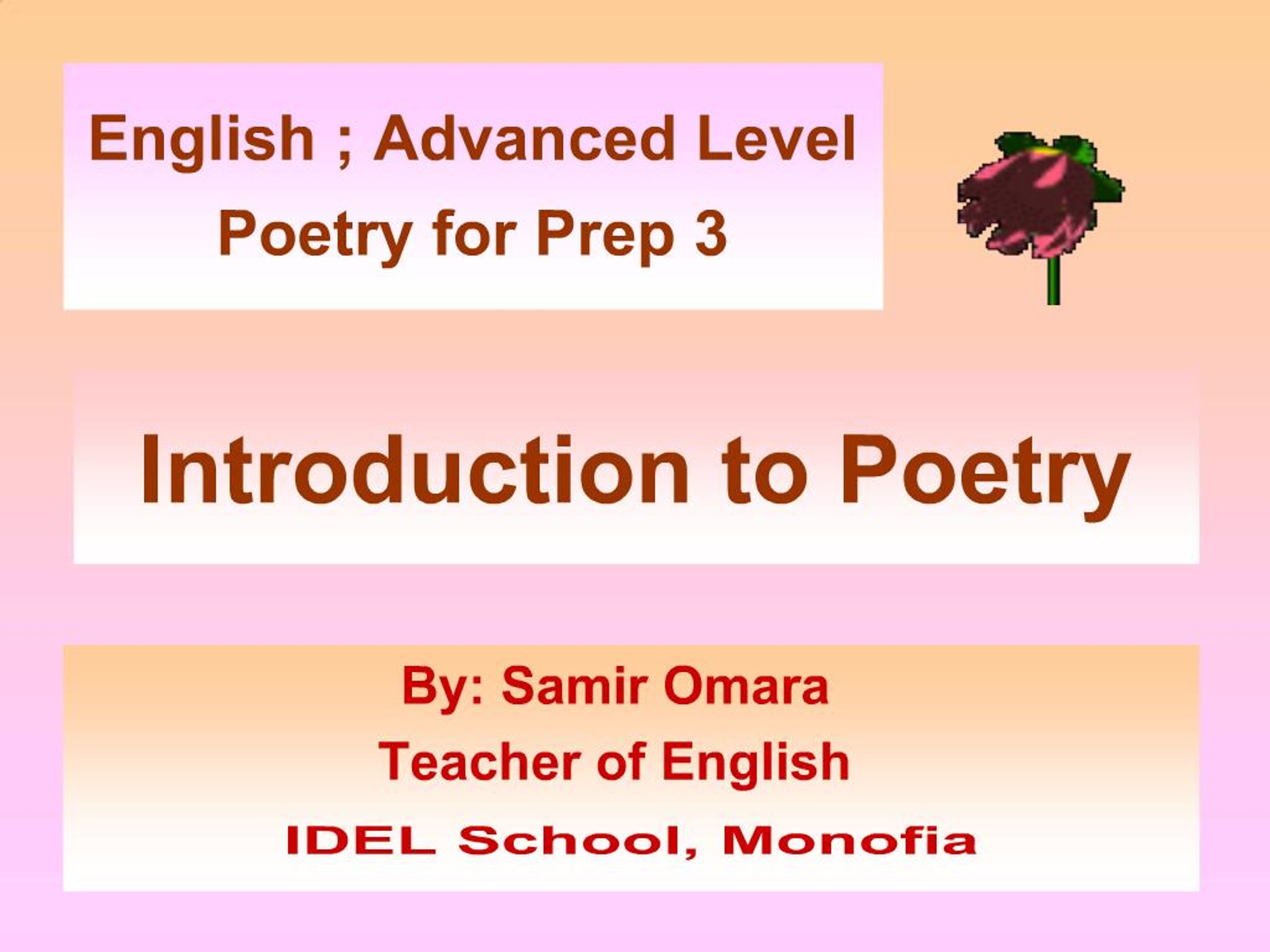 PPT - English ; Advanced Level Poetry for Prep 3 PowerPoint ...