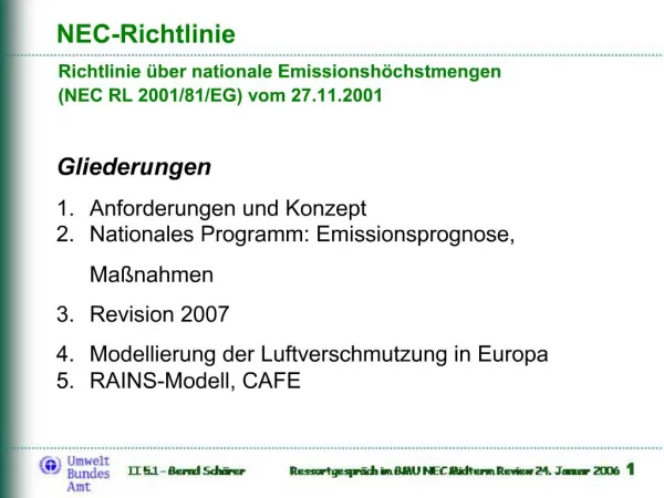 Richtlinie ber nationale Emissionsh chstmengen NEC RL 2001