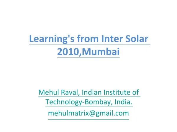 Learnings from Inter Solar 2010,Mumbai