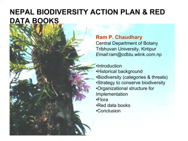 NEPAL BIODIVERSITY ACTION PLAN RED DATA BOOKS