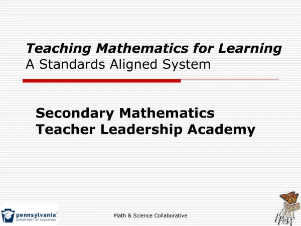 Teaching Mathematics for Learning A Standards Aligned System