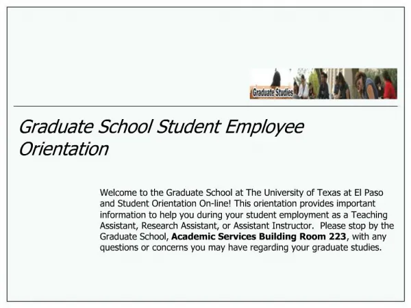 Graduate School Student Employee Orientation