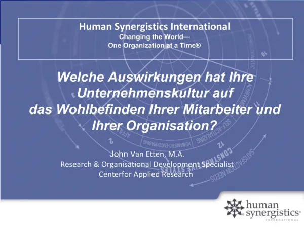 Human Synergistics International Changing the World One Organization at a Time