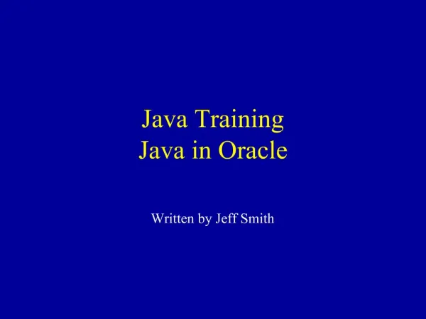 Java Training Java in Oracle