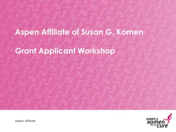 Aspen Affiliate of Susan G. Komen Grant Applicant Workshop