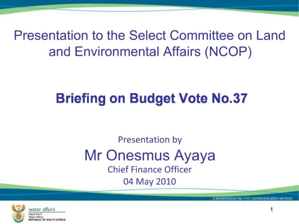 Briefing on Budget Vote No.37